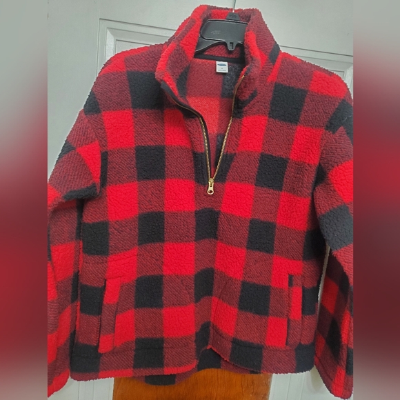 Old Navy red and black buffalo plaid Sherpa fleece jacket size - small - Picture 8 of 12